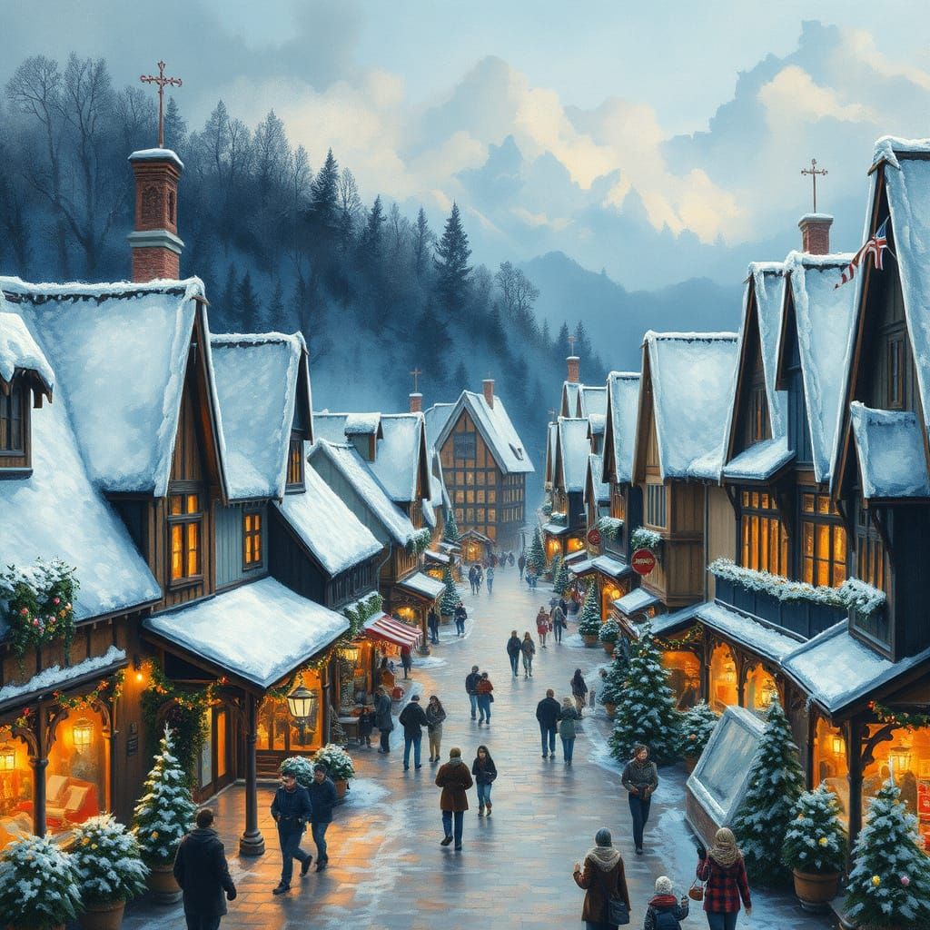 Town Square Aglow with Twinkling Lights