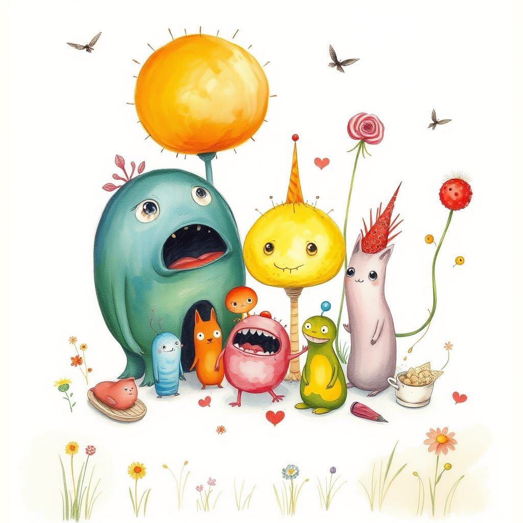 Whimsical Creatures in Watercolor, Tove Jansson Style