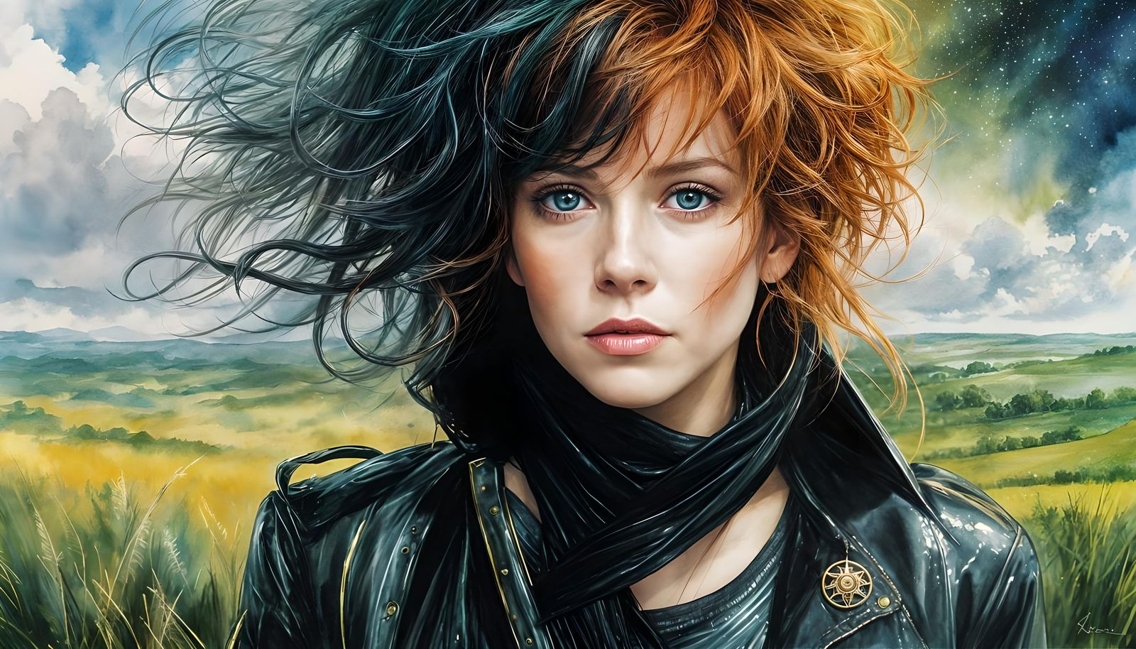 Fantasy Portrait of a Blue-Eyed Woman: Digital Illustration