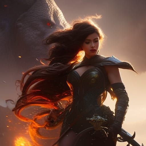 Fairytale Princess Battles Monster in Dramatic Digital Art