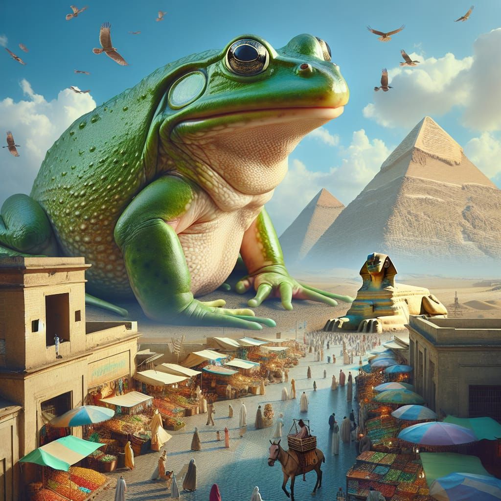 Giant Frogs Roam Egypt in Surreal Scene