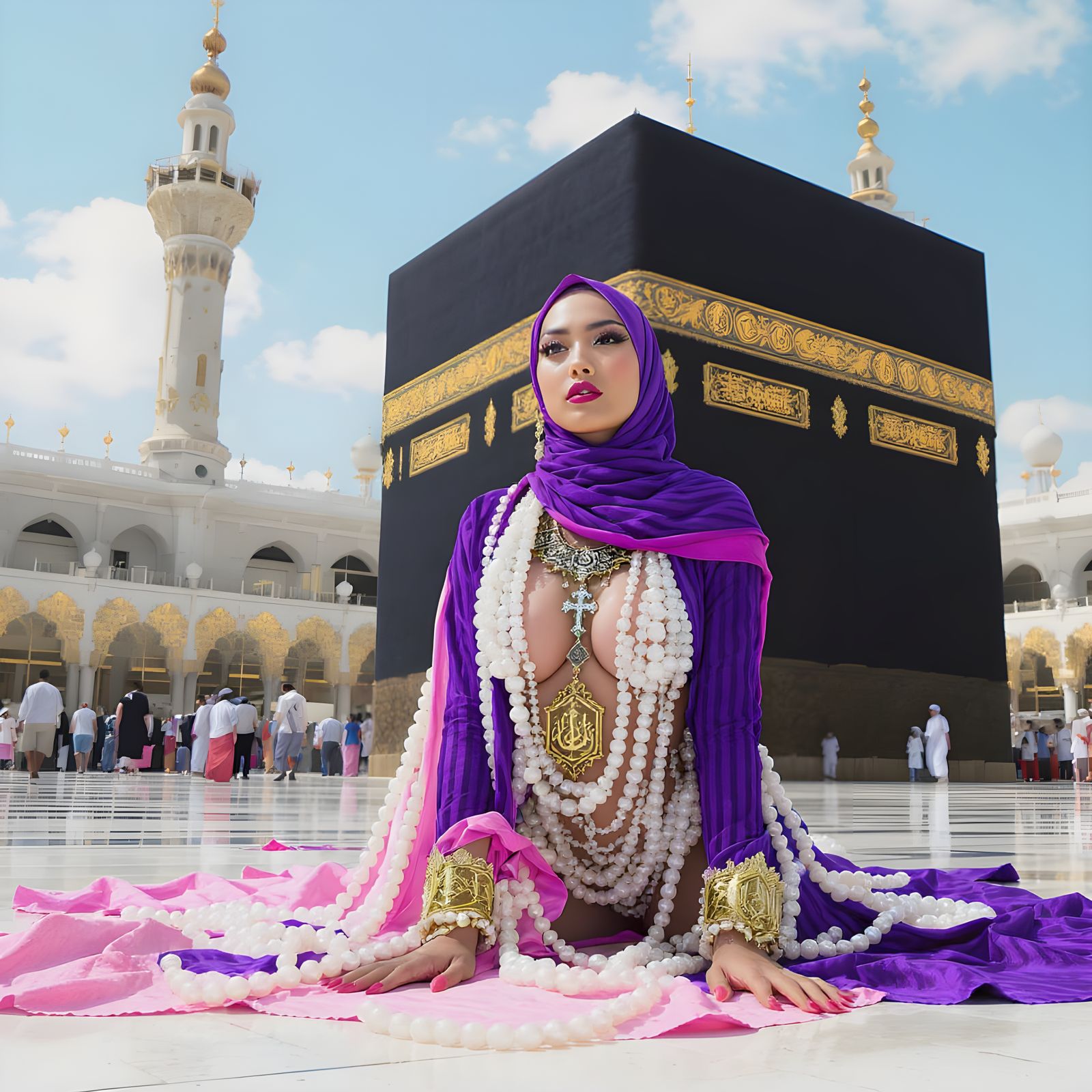 Woman in Hijab Adorned with Pearls