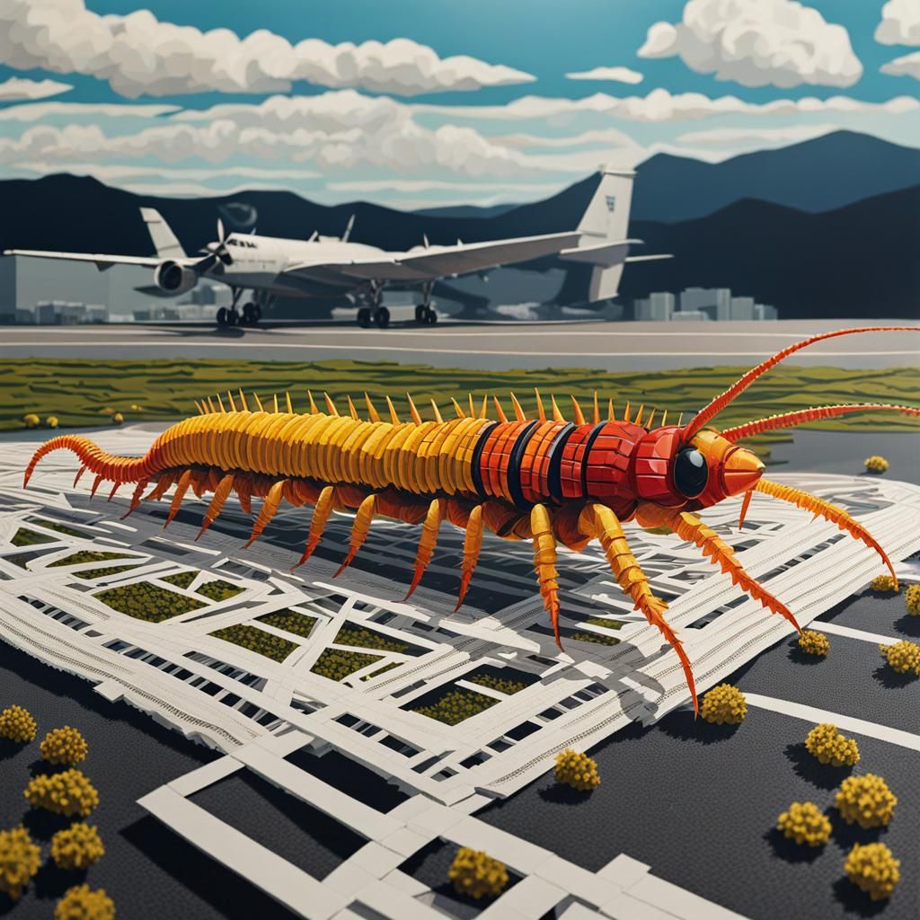 Centipede in Airfield: Voxel Art Collage