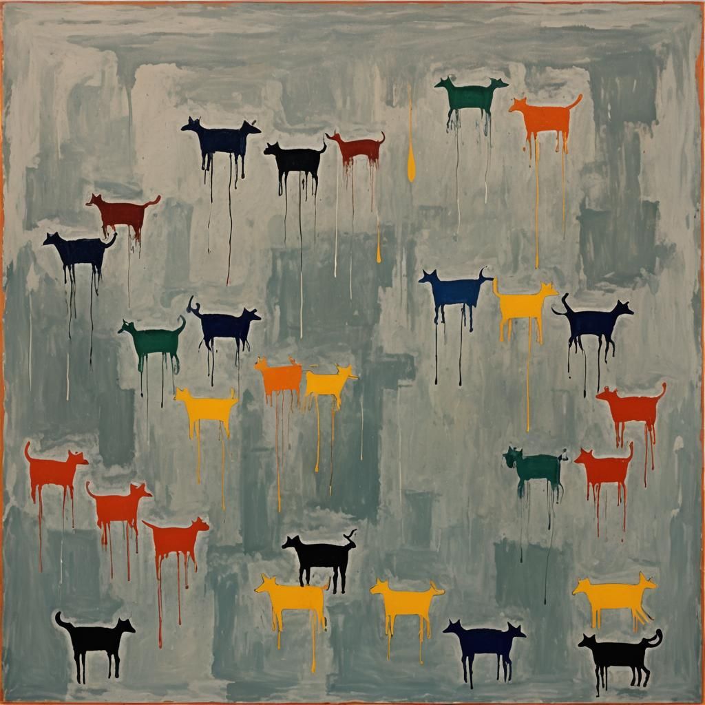 Raining Cats in Abstract Expressionist Style