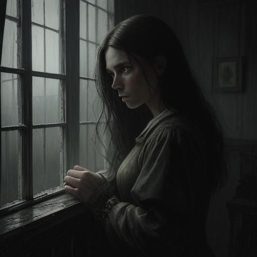 Melancholic Girl in Rainy Window: Van Gogh Style Oil Paintin...