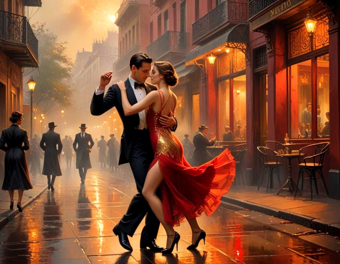 Tango Couple Dancing in Art Deco Buenos Aires