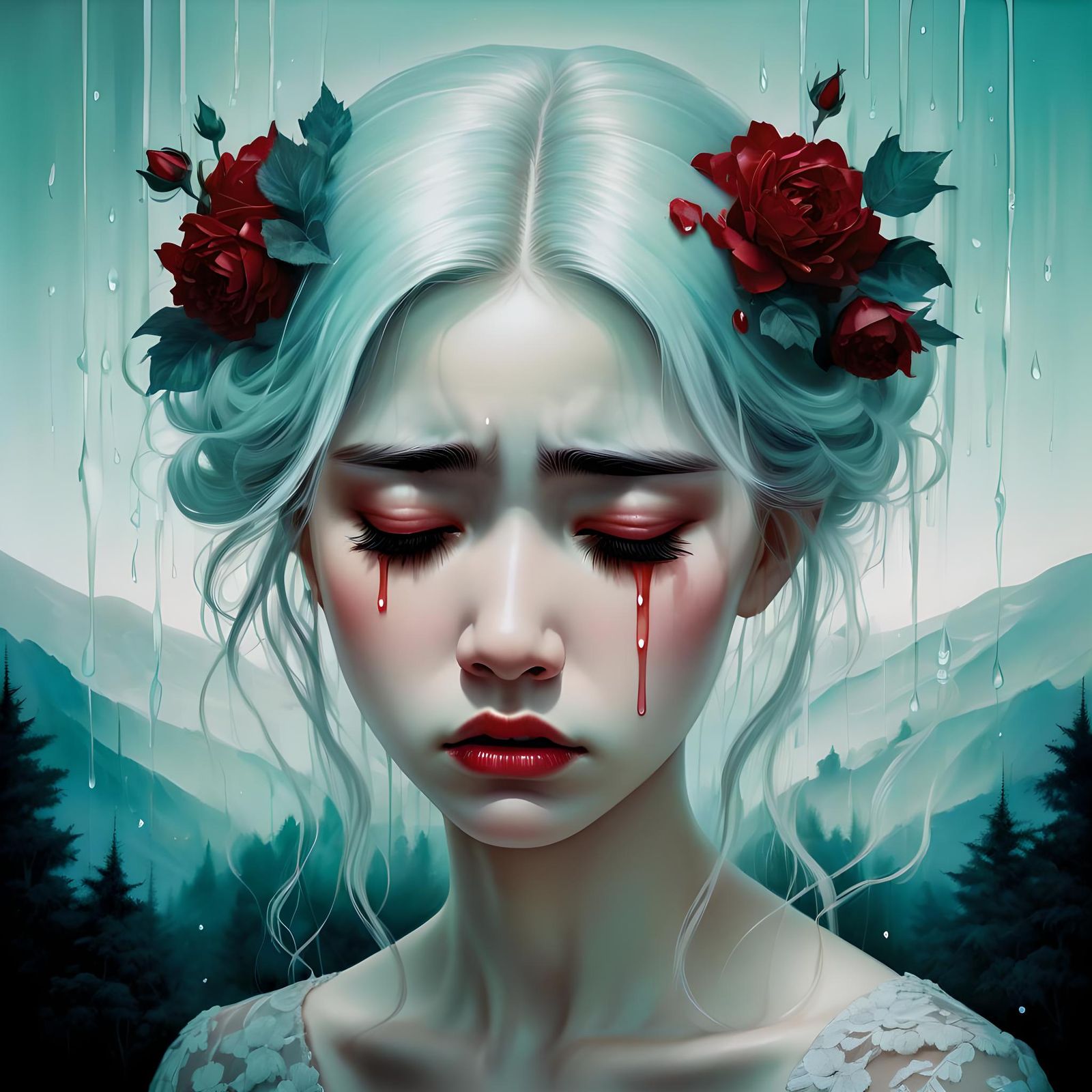 Mournful Woman Expresses Sadness in Double Exposure Art