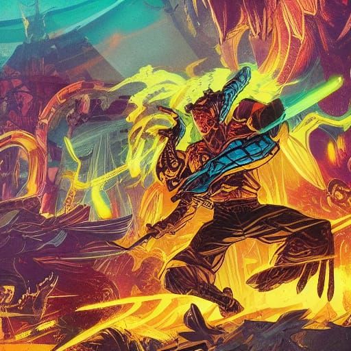 Dynamic Spellcaster in Comic Book Illustration