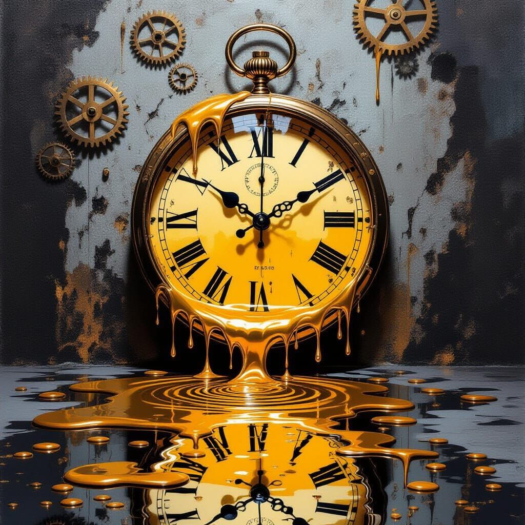 Melting Clock Reflecting History in Surreal Fantasy Realism
