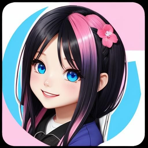 Chibi Character Icon with Ombre Hair, Animation Sketch