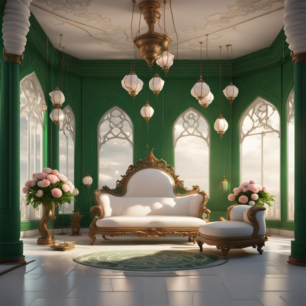 Emerald Rose in White Room: Fantasy Concept Art