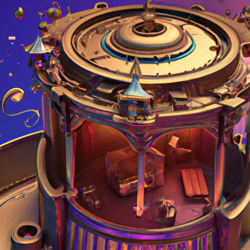 Gold-Rimmed Carousel Music Box: Detailed Matte Painting