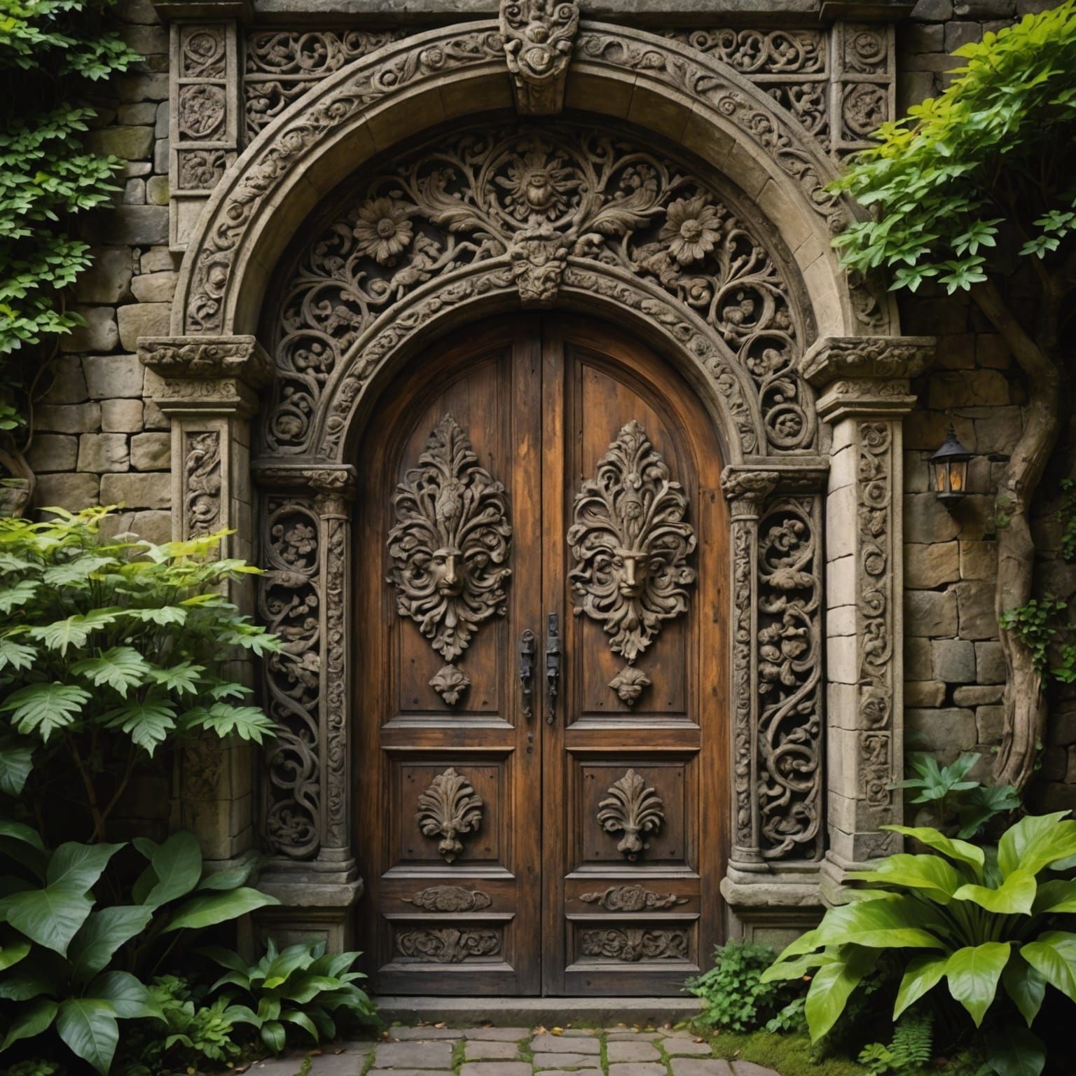Ornate Antique Oak Door Digital Art