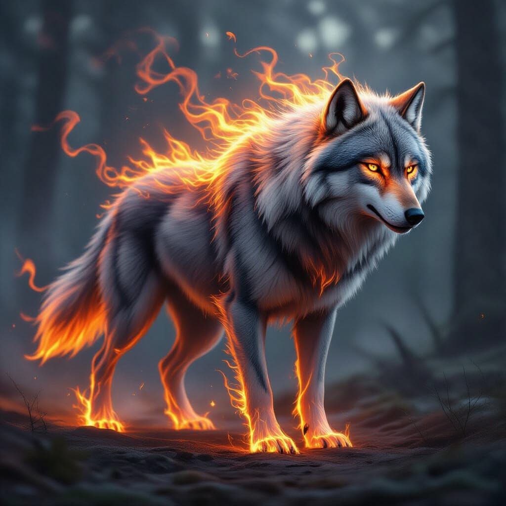 Emberwolf: A Fiery Wolf with Smoky Fur