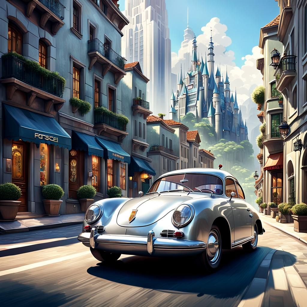 Porsche 356 in French Village, Art-Deco Style