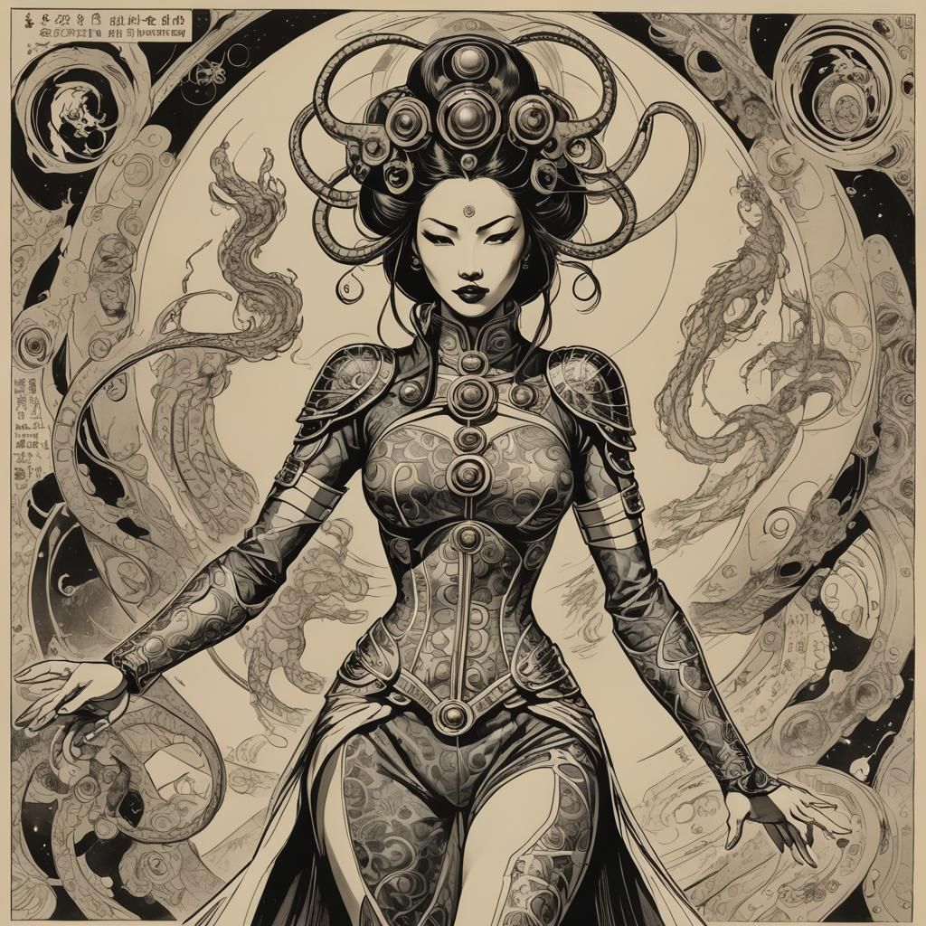 Jaguar-Masked Ninja on Bridge with Cybernetic Companions