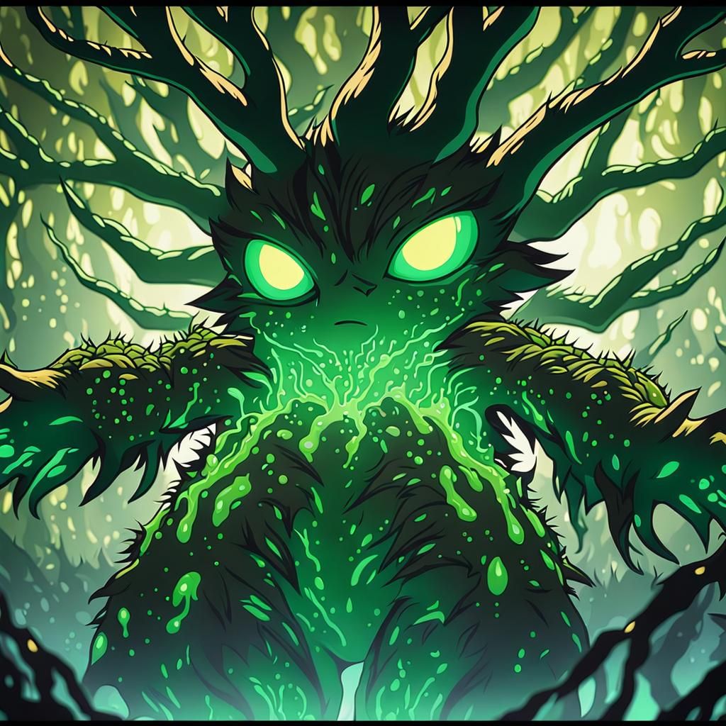 Walking Oak Tree Creature in Anime Style
