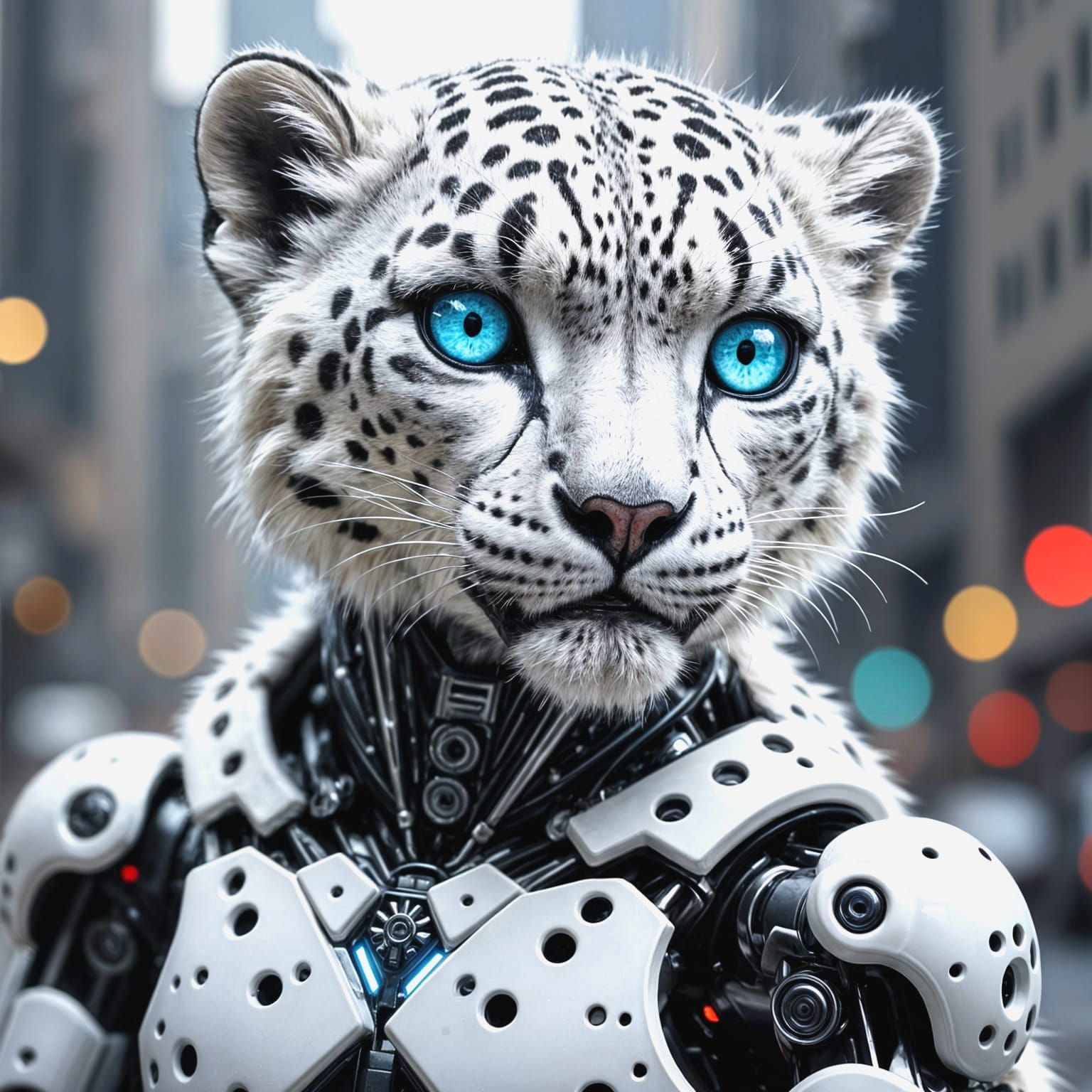 Photorealistic Baby Snow Leopard Cyborg