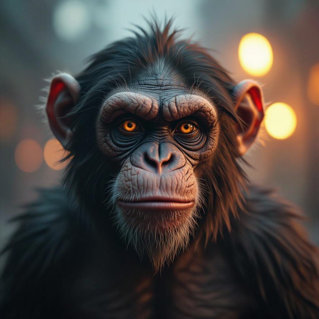 Dramatic Monkey Portrait with Disfigured Face