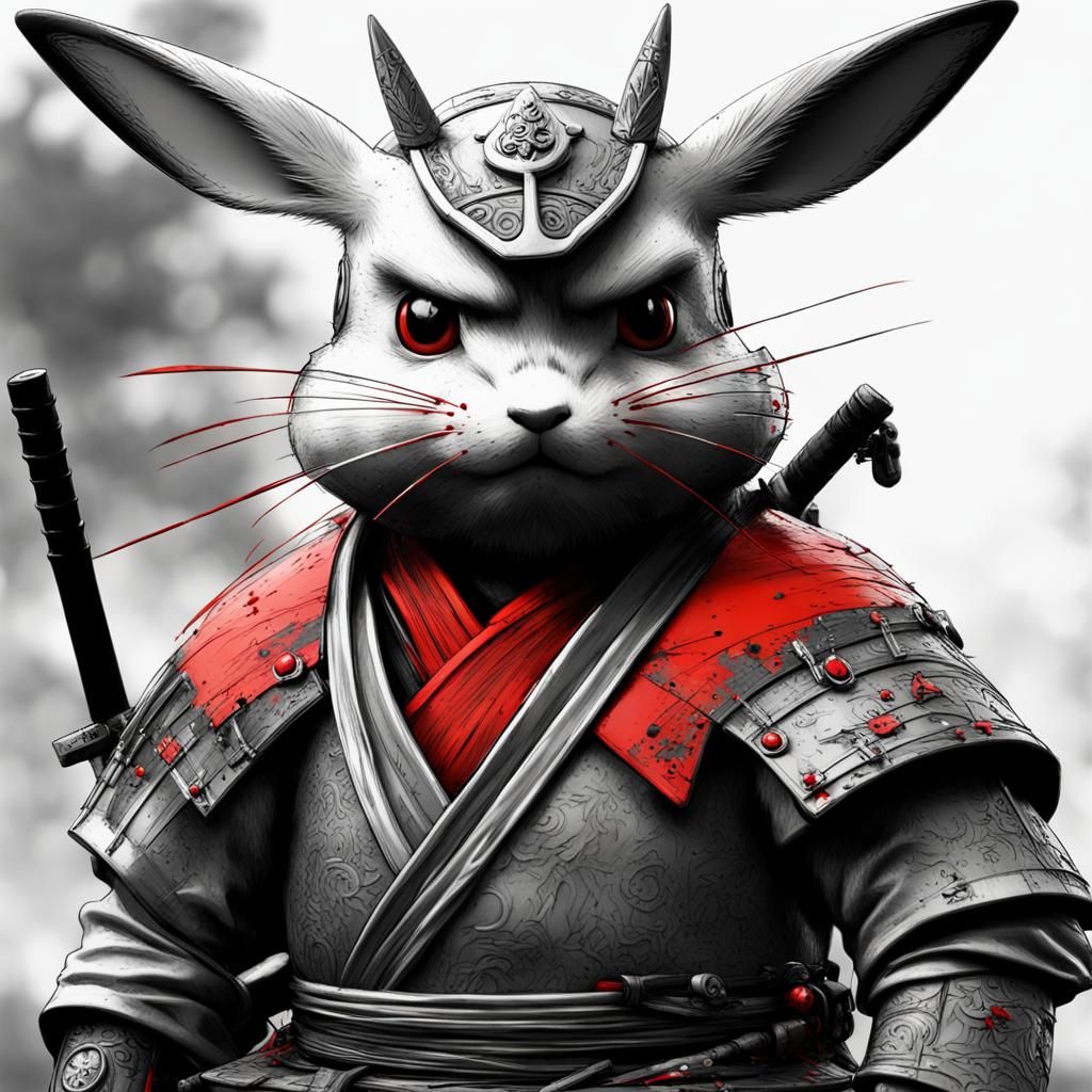 Samurai Pikachu in Selective Color Art Style
