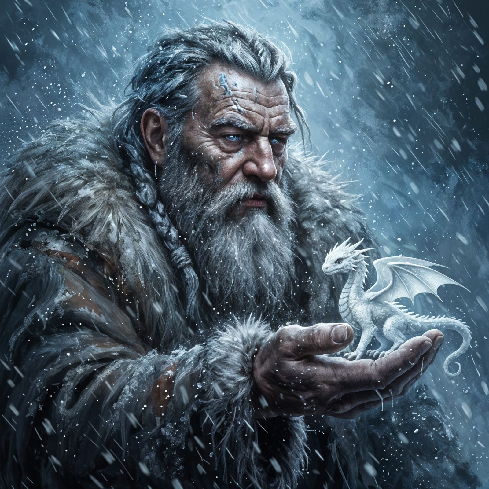 Viking and Dragon in Winter Storm: Matte Painting