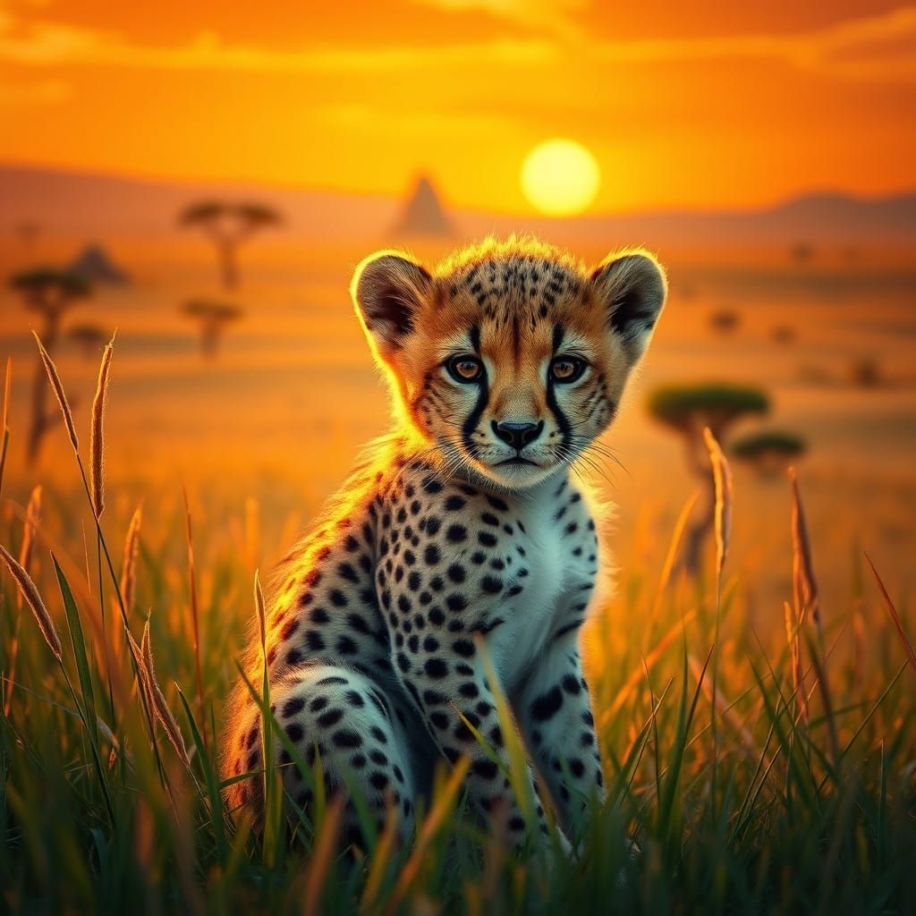 Serenely Radiant Cheetah Cub in the Golden Savannah