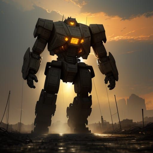 Giant Robot in Desolate Wasteland Concept Art