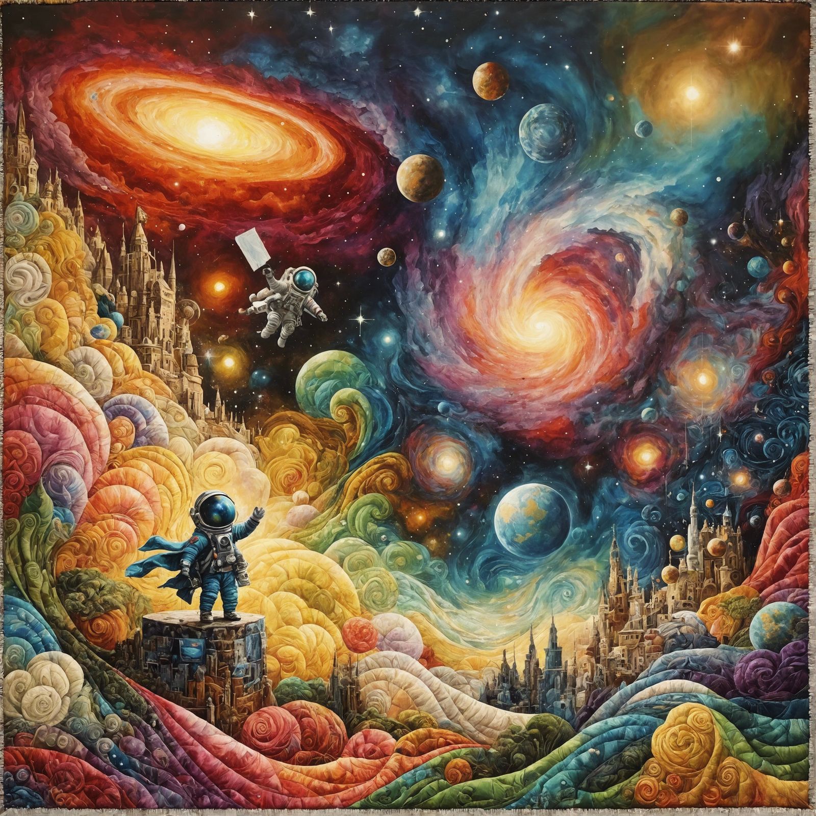 Cosmic Prince in Quilted Landscape: Digital Matte Painting