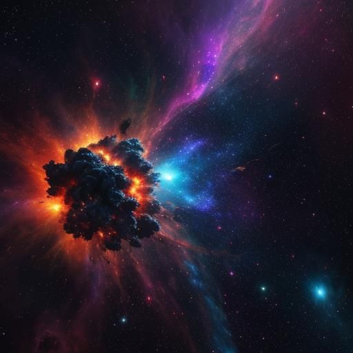 Starship Explosion in Nebula as Oil Painting