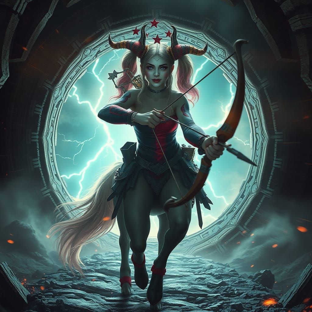 Centaur Harley Quinn Archer Stepping Through Portal