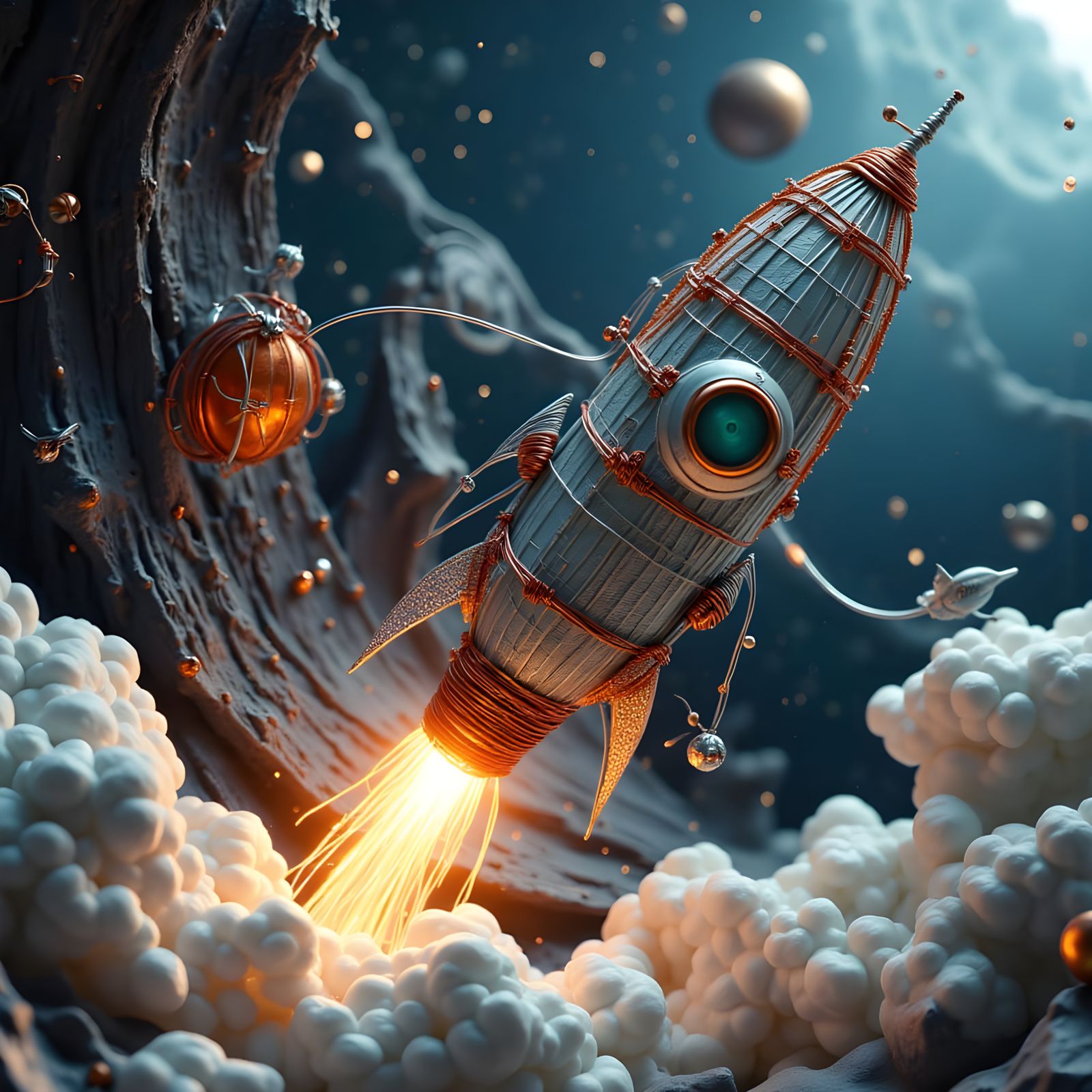 Wire Rocket Launching in Claymation Style