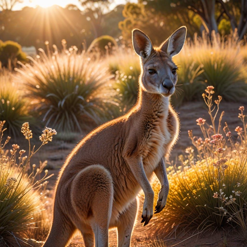 Hyperrealistic Wildlife Portrait of a Kangaroo in the Austra...
