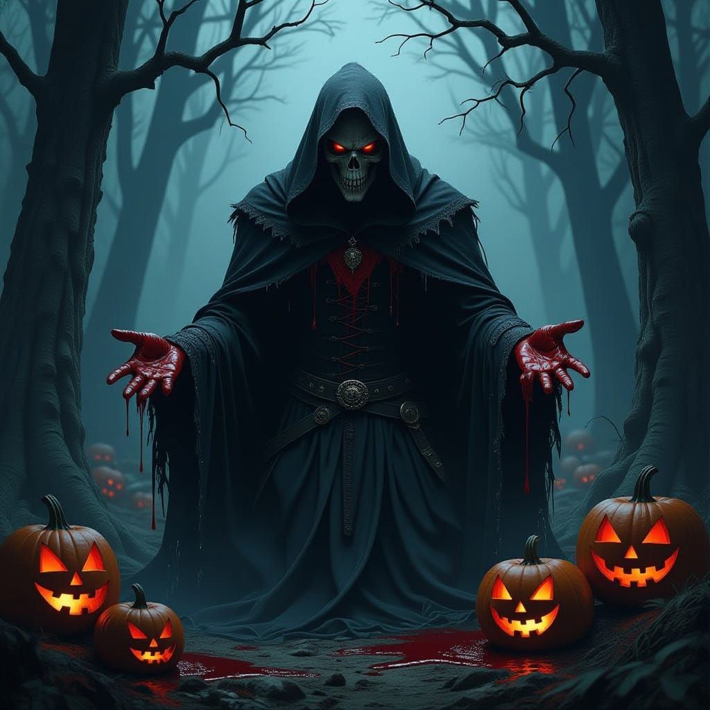 Disturbing Halloween Darkness In Dramatic Illustrative Style