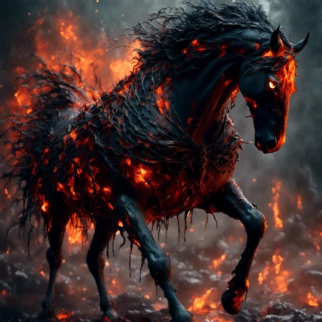 Hyperrealistic Undead Lava Horse Abomination