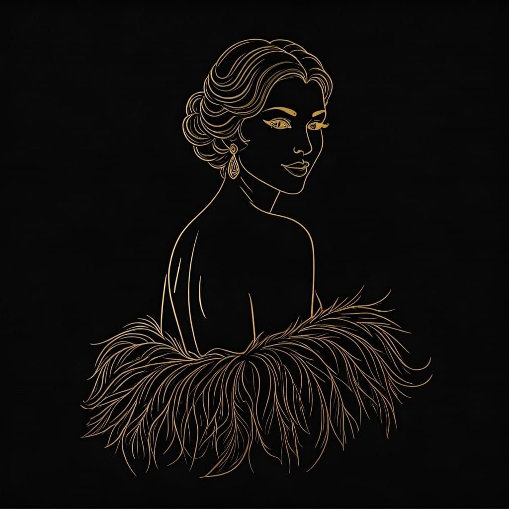 Elegant Art Deco Woman in Gold Line Drawing