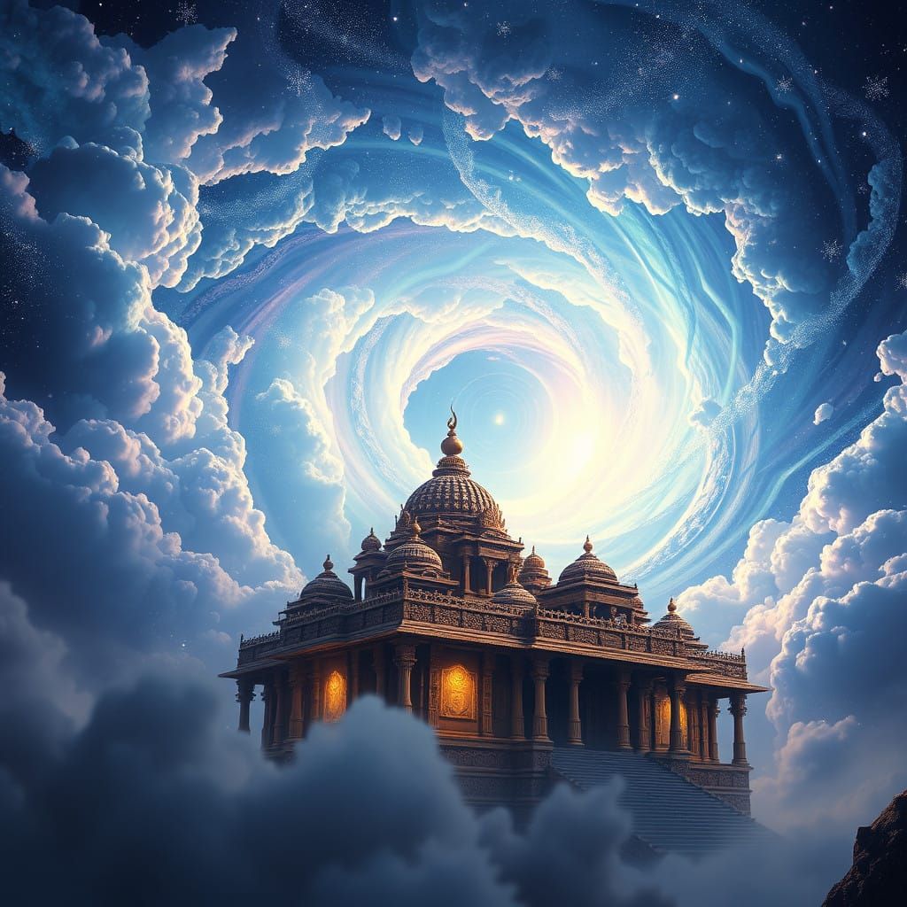 Cosmic Indian Temple Complex in Celestial Chaos