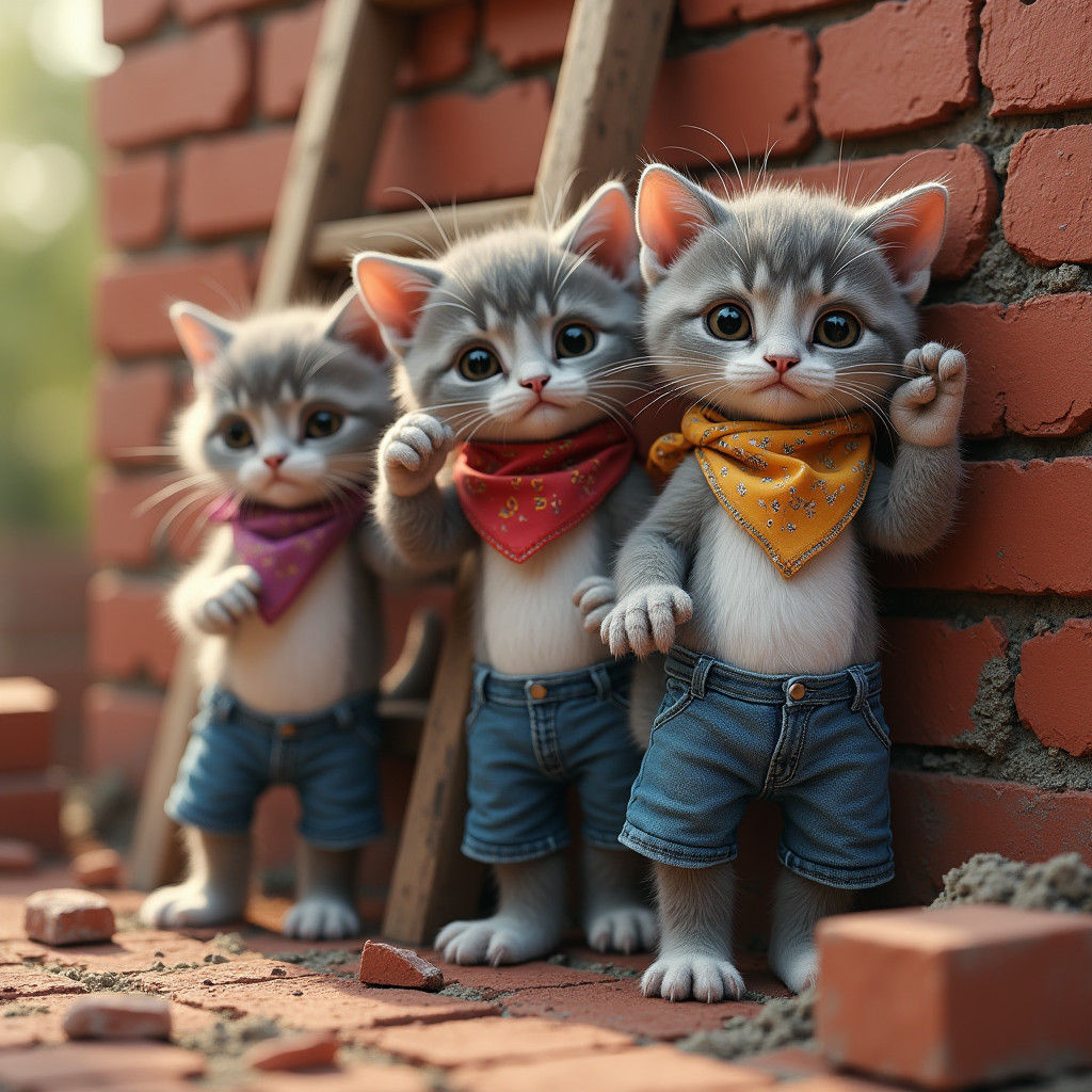 Kittens Constructing Brick Wall as Splash Art
