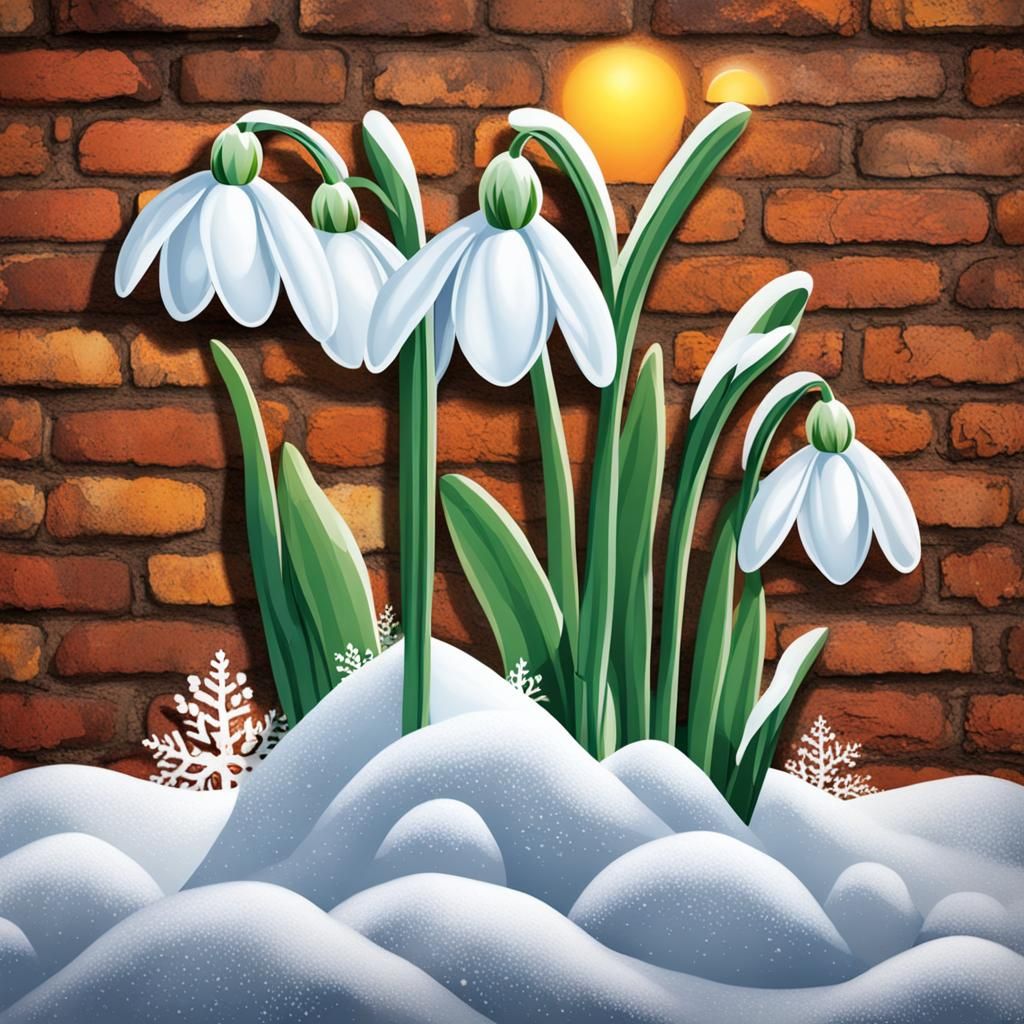 Snowdrop in Spring Snow: Street Art Style