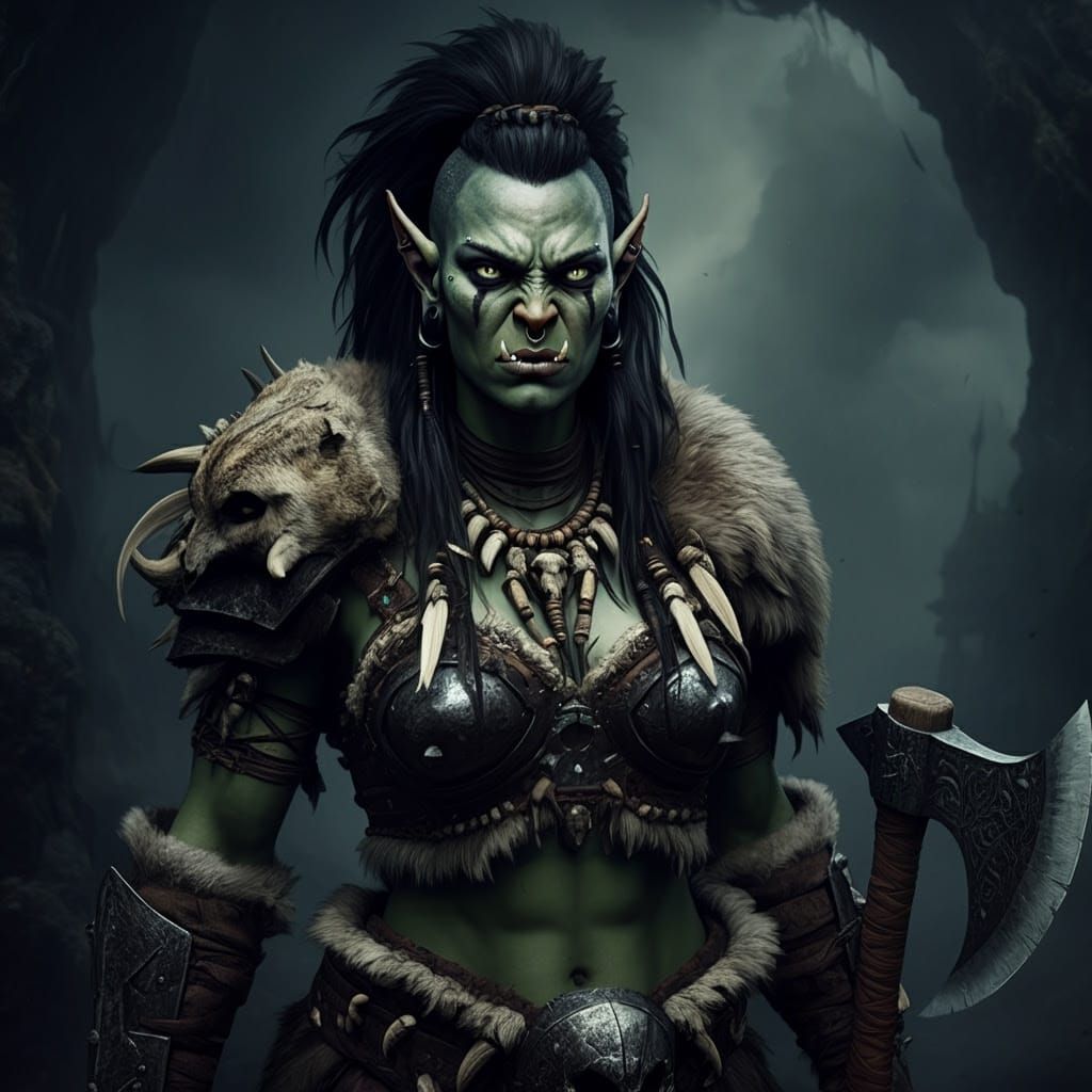 Ethereal Dark Fantasy Orc Warrior in Tribal Regalia