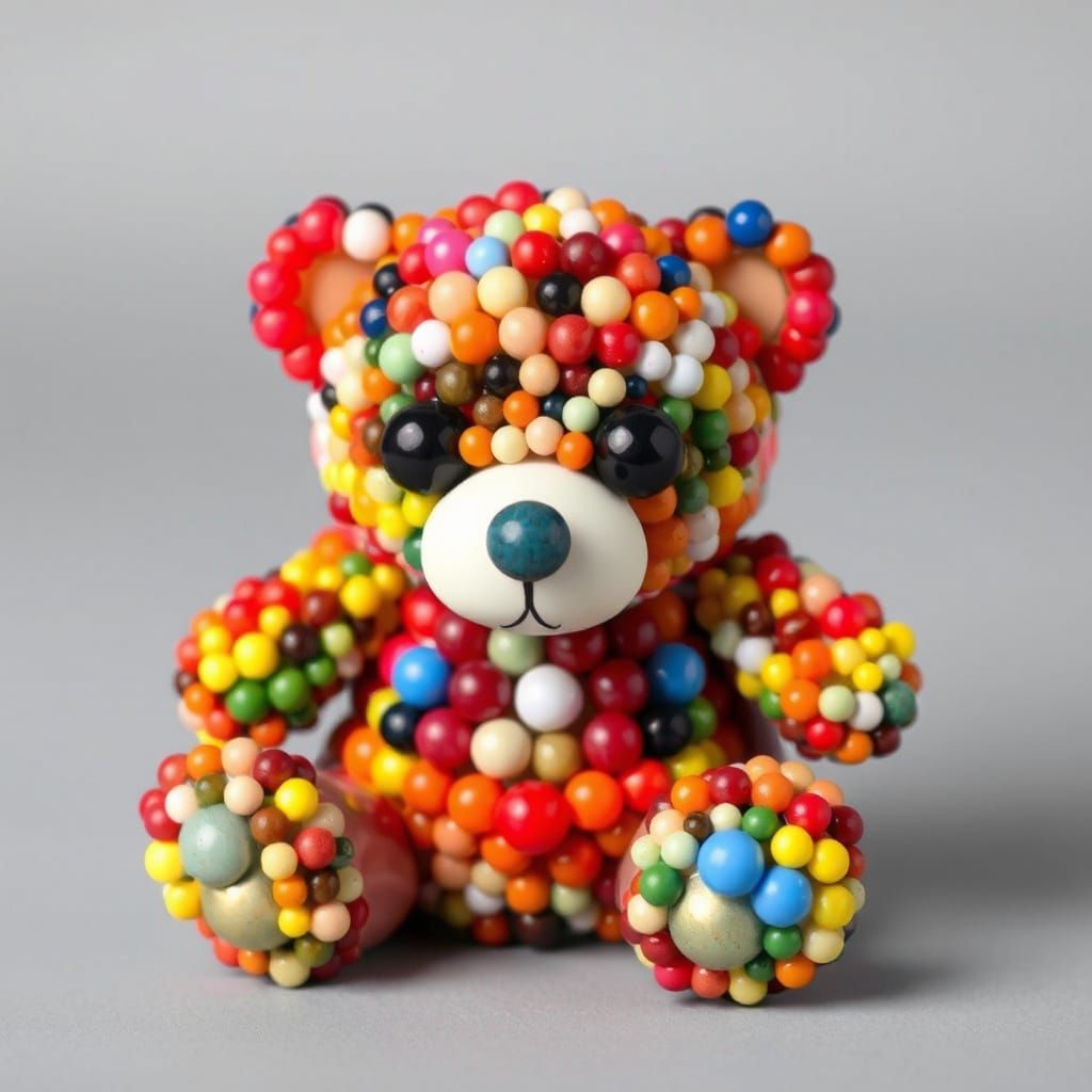 Colorful Beaded Teddy Bear Sculpture in Pop Art Style