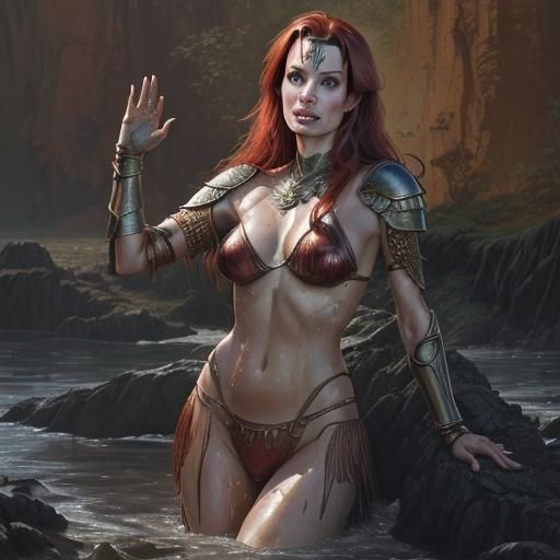 Red Sonja in Calligraphy Ink Painting Style