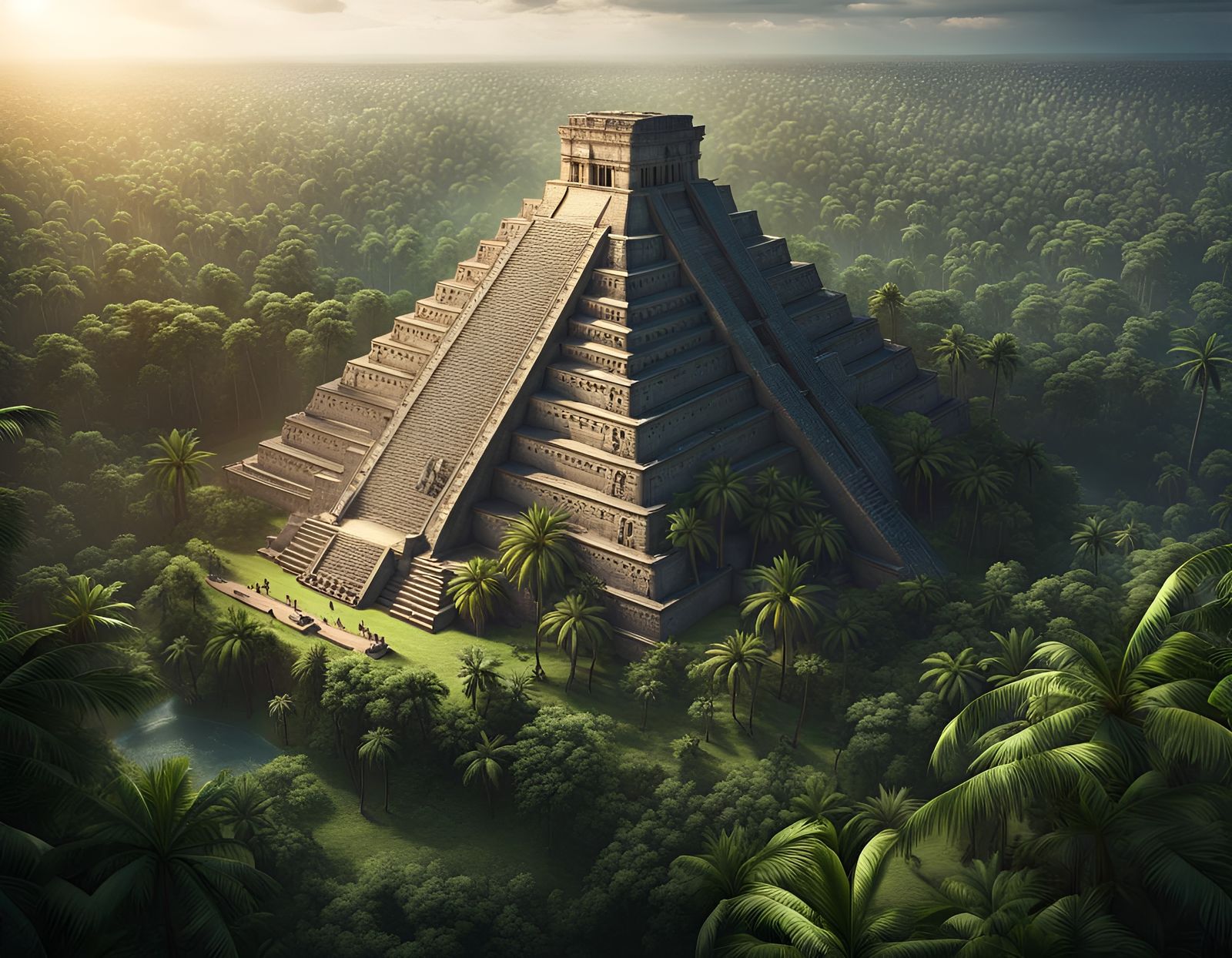 Lush Jungle Envelops Detailed Mayan Pyramid