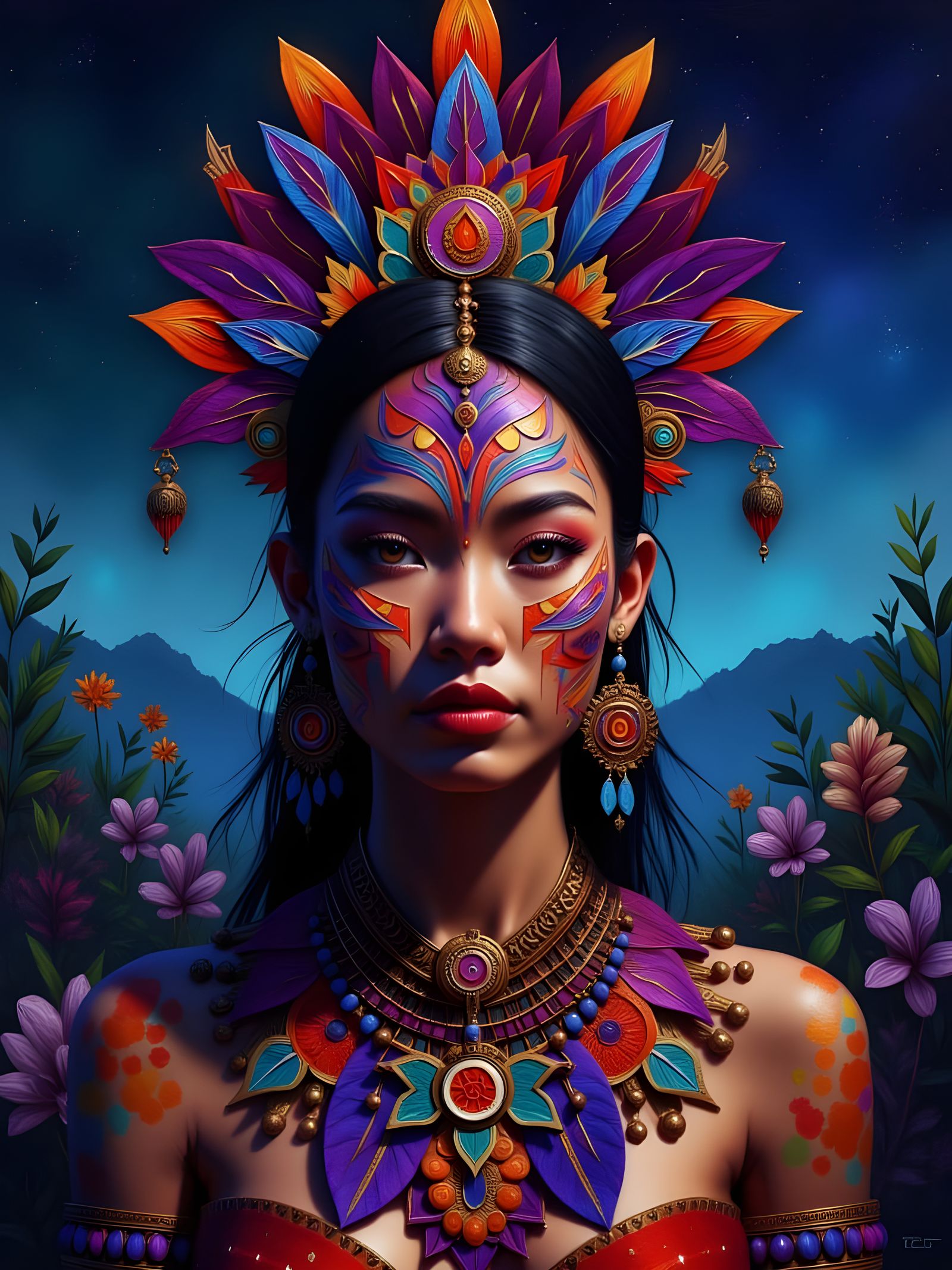 Māori Goddess Hine-nui-te-pō in Starry Night Sky