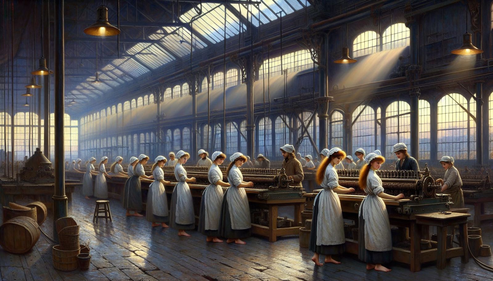 Steampunk Factory Scene in 19th Century Realism Style