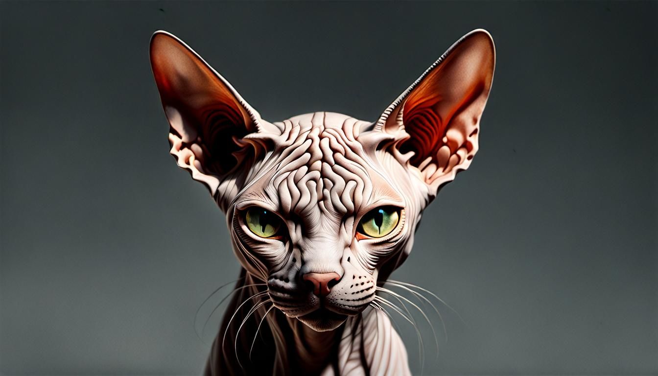 Hyperrealistic Sphynx Cat Portrait by Mountain Lake