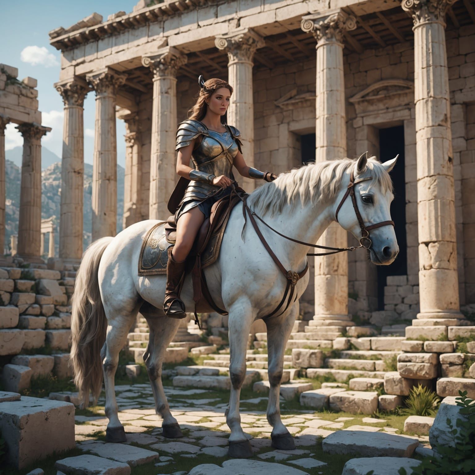 Feminine Centaur Amongst Ancient Greek Ruins in 3D Anime Art