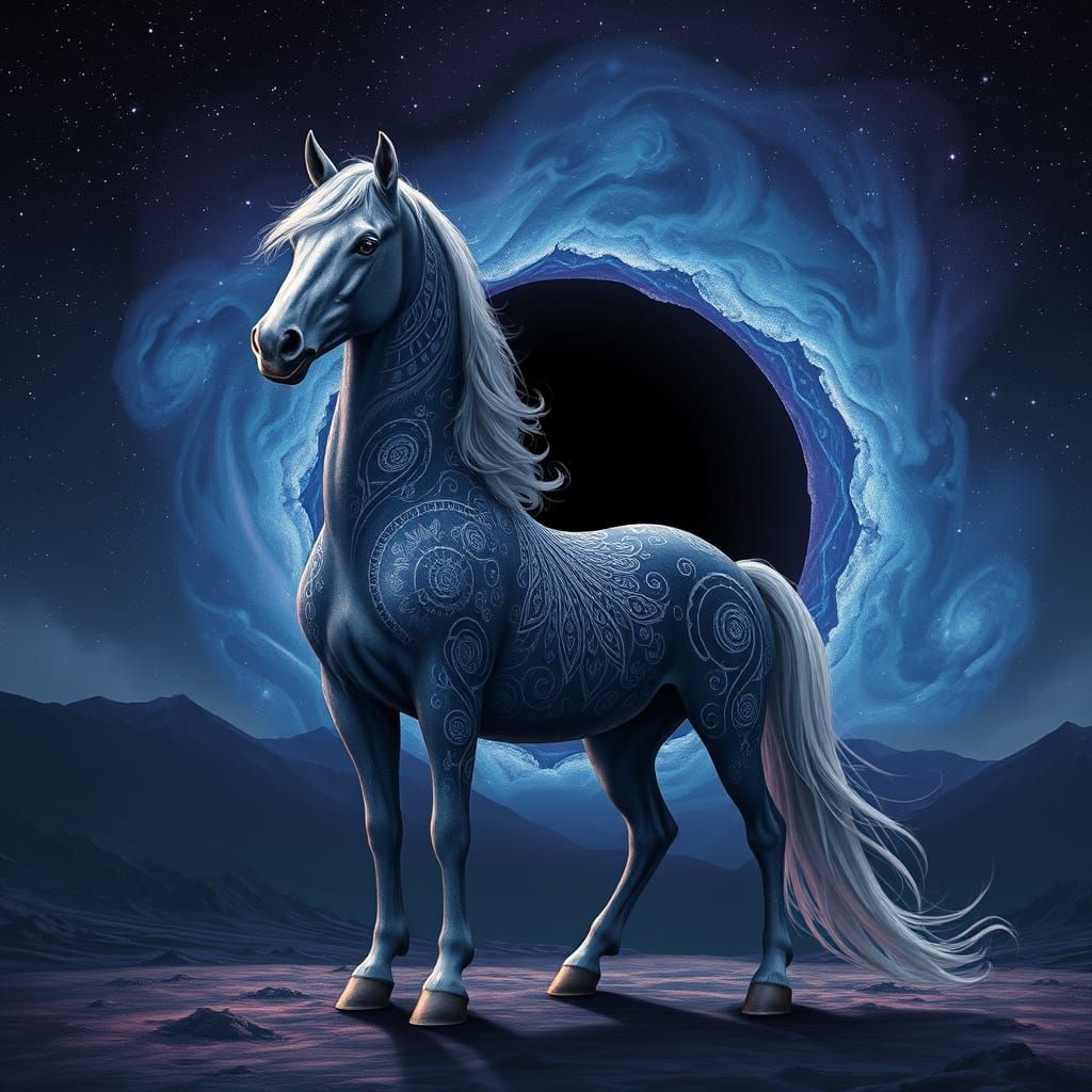 Majestic Horse Stands Before a Cosmic Black Hole