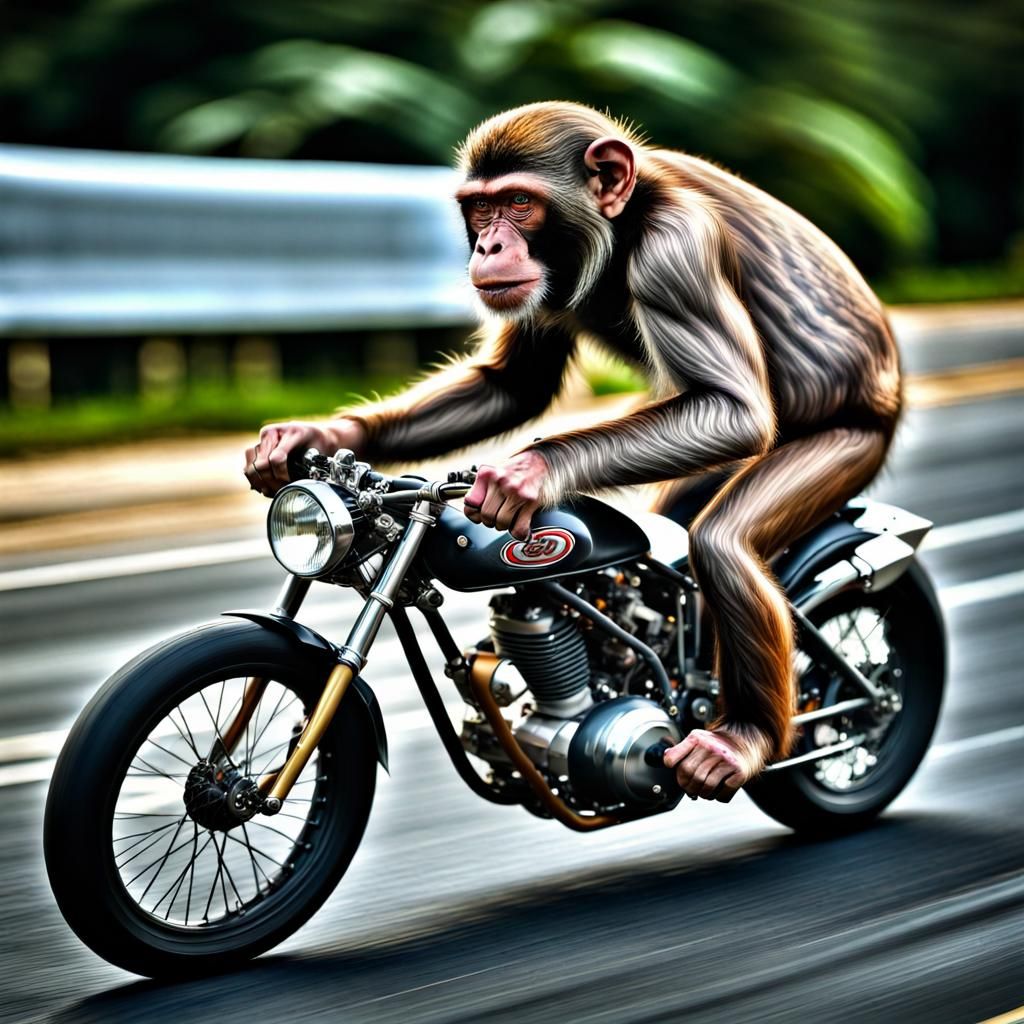 Hyperrealistic Monkey Races Drag Bike Toward Camera