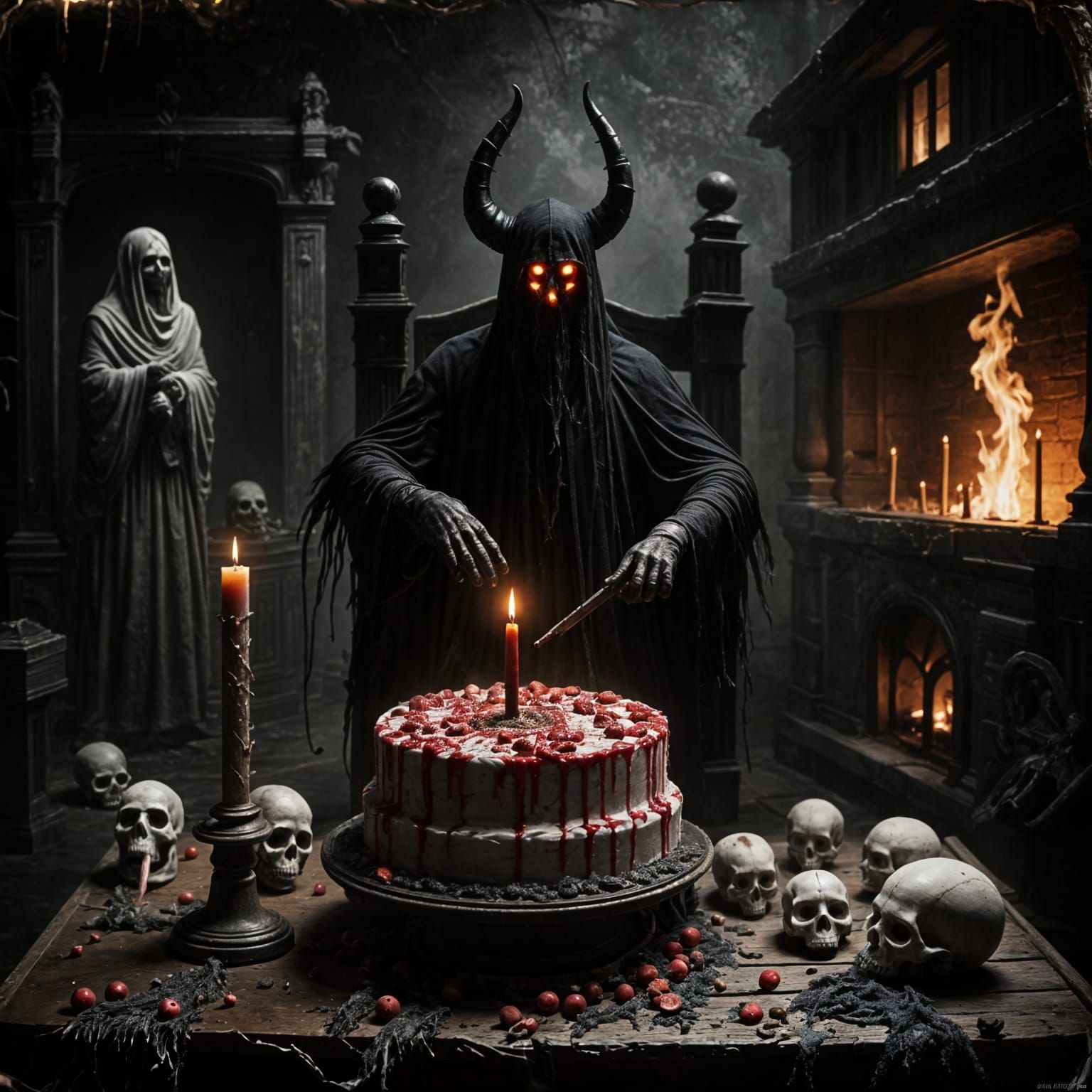 Satan Cuts Bloody Christmas Cake in Haunted Crypt