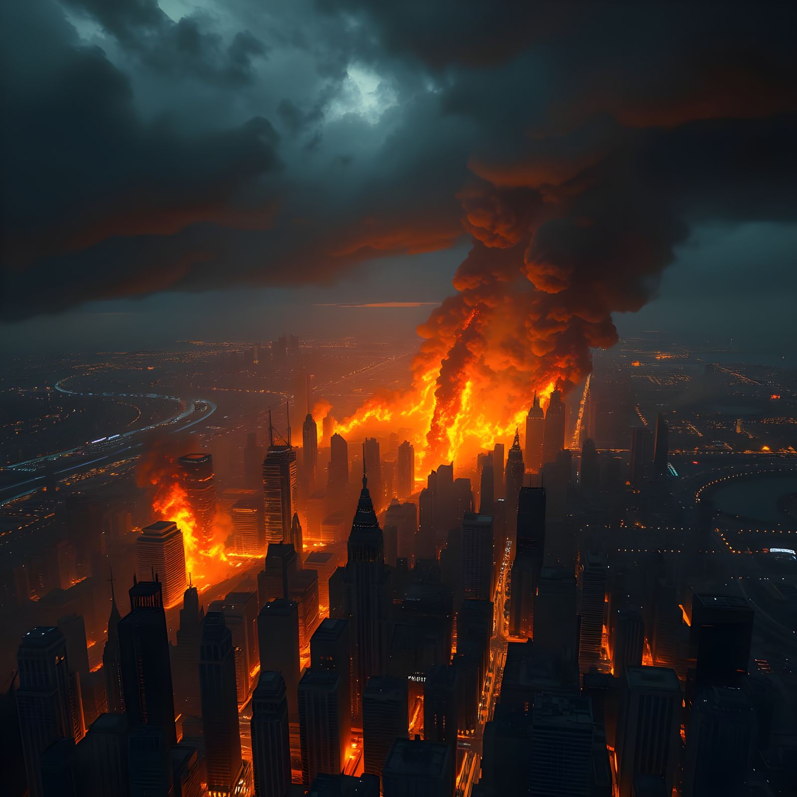 Cyberpunk City Inferno in Hyperrealistic Style